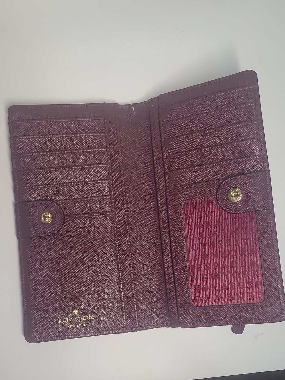 kate spade Plum Saffiano Leather Snap Continental Wallet Bifold